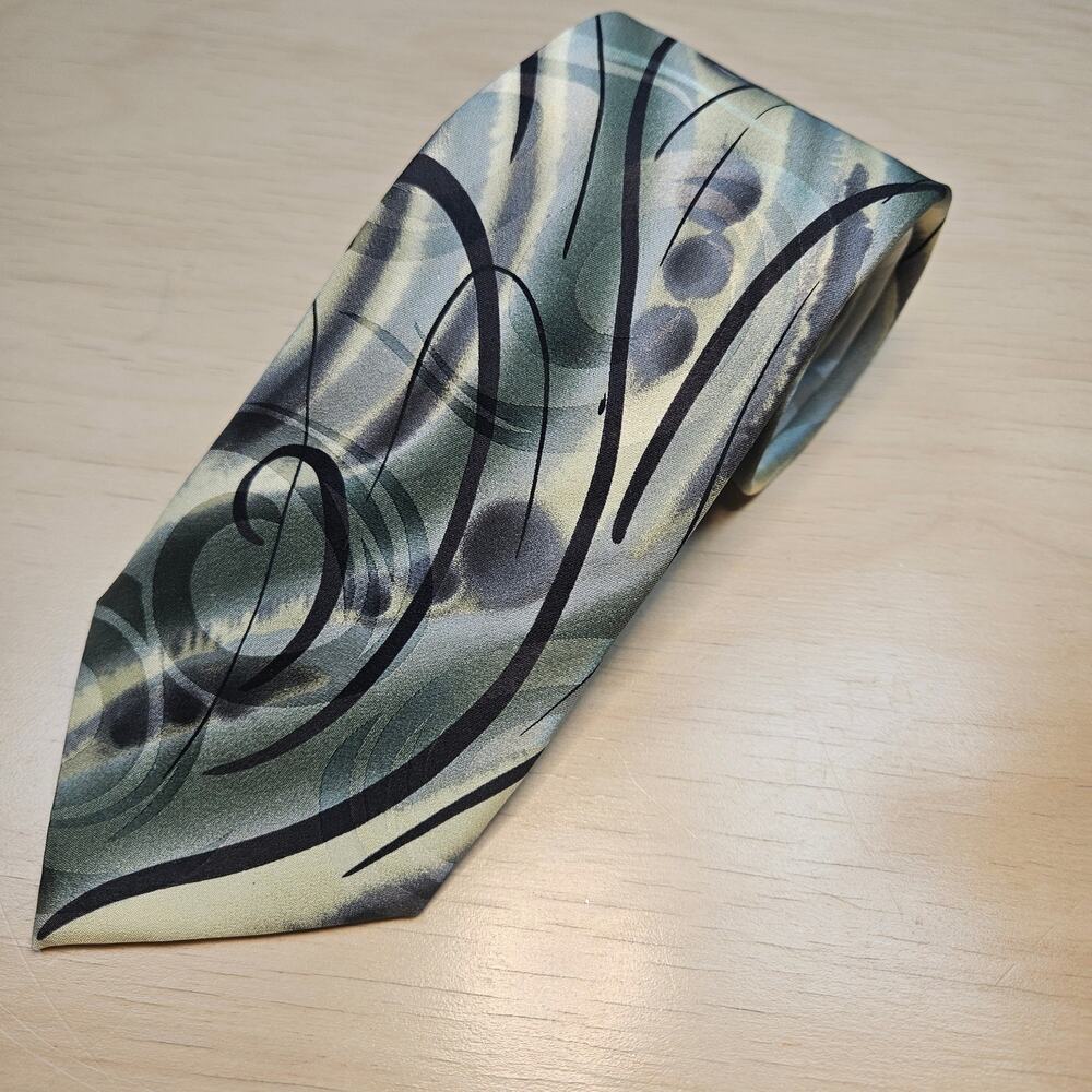 Jerry Garcia Silk Tie Sea Anemone Tidal Wave Collection 46 Green Grey Vintage
